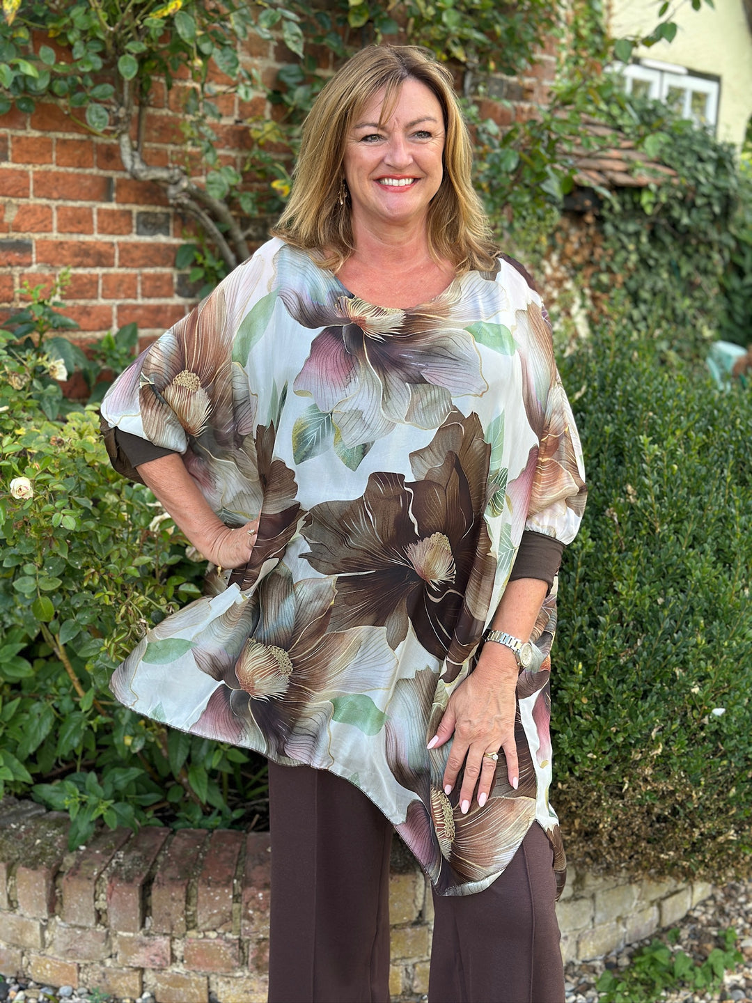 Bella Flower Silk Blouse | Chocolate Brown