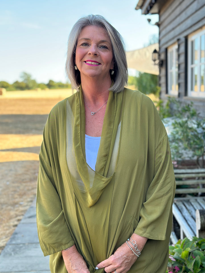 Silk Crossover Tunic | Olive