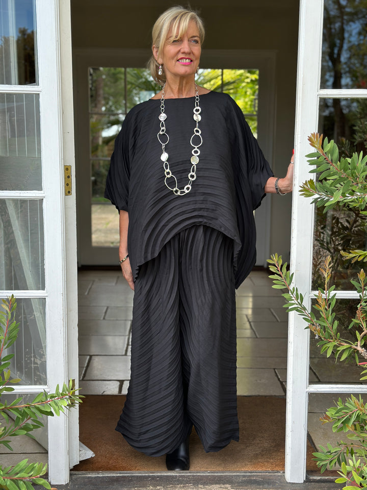 Curved Pleat Batwing Blouse - Malissa J | Black