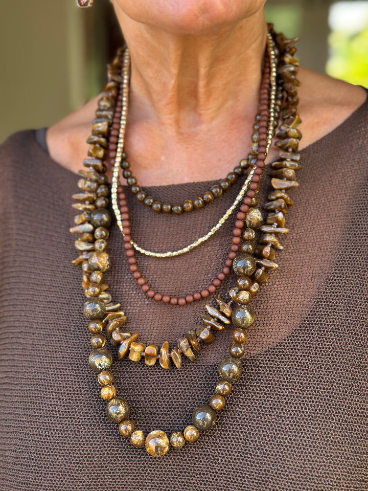 Earthy Multi Strand Bead Necklace | Chocolate