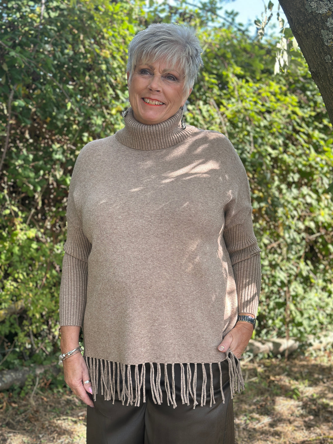 Roll Neck Tassel Hem Jumper | Taupe