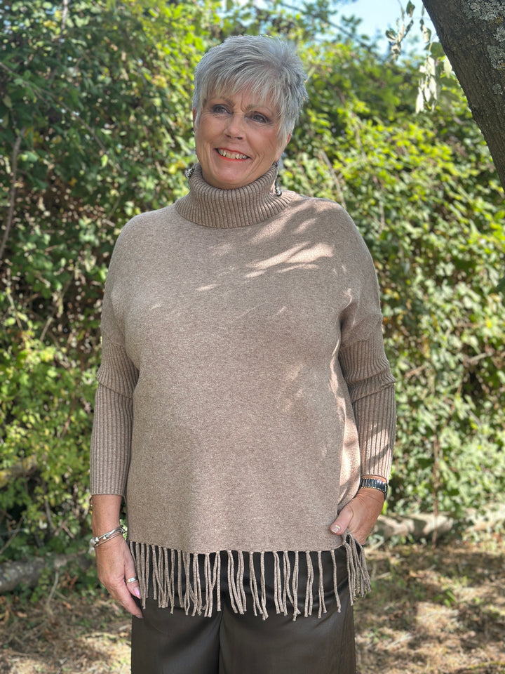 Roll Neck Tassel Hem Jumper | Taupe