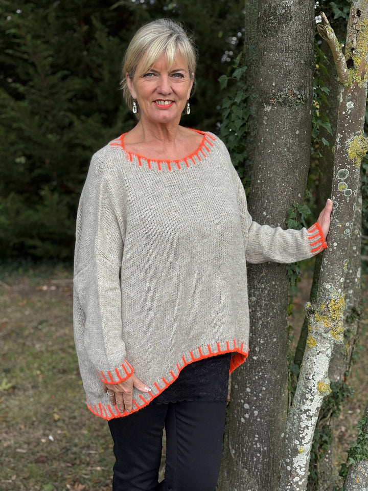 Contrast Stitch Knit Jumper | Sand & Orange