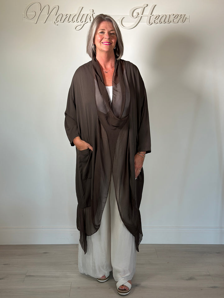 Silk Crossover Tunic | Chocolate Brown