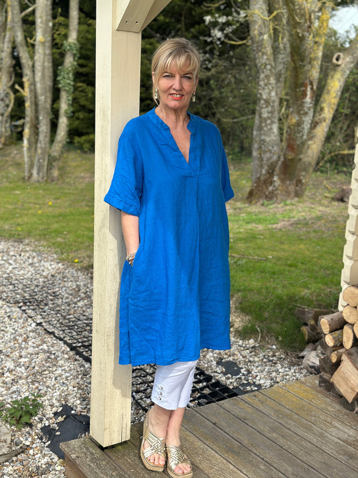 Tunic Dress Top - Relaxed Fit Linen | Deep Blue