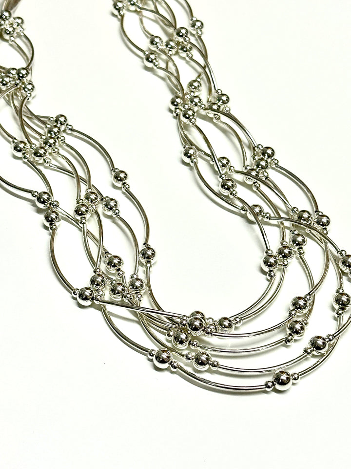 Layered Multi-Strand Beaded Necklace | Silver