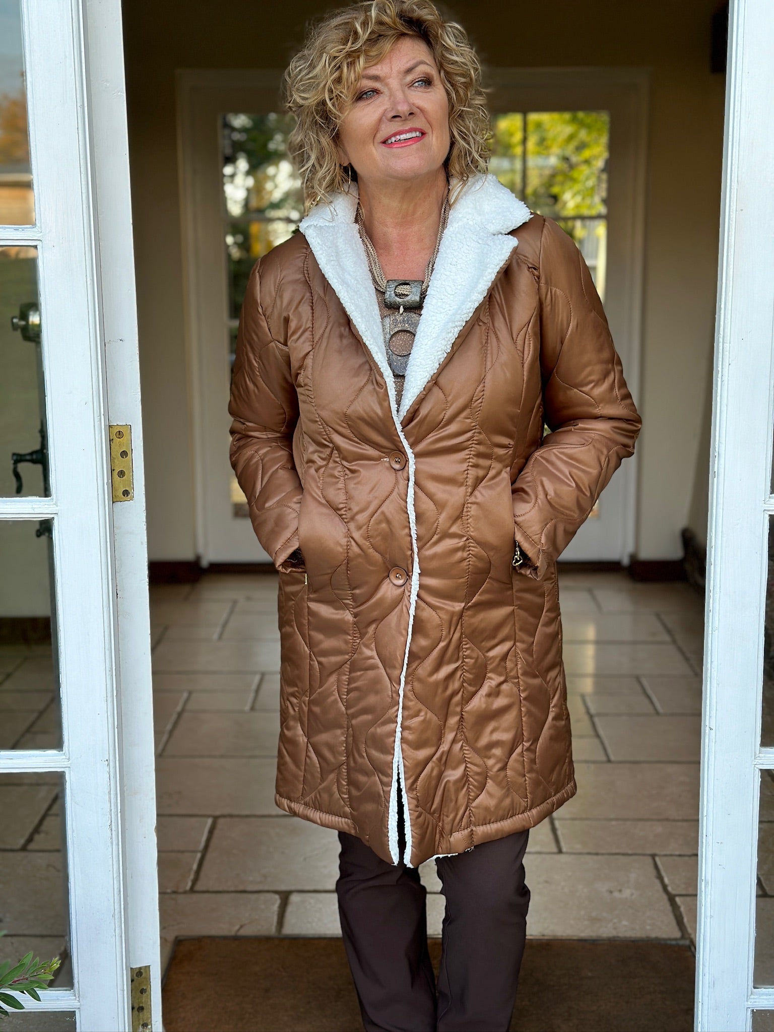 Lightweight Quilted Longline Jacket Tan Mandy s Heaven