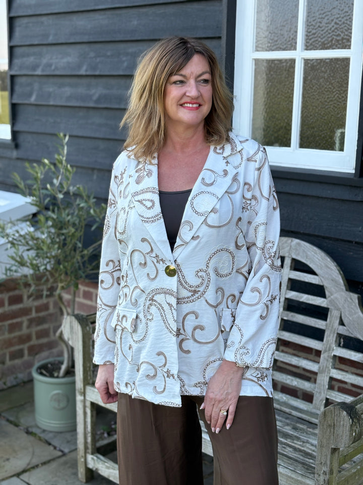 Embroidered Paisley Blazer - Malissa J | Latte