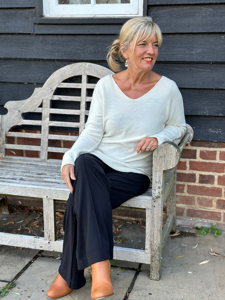 Petite V-Neck Knitted Jumper | Cream