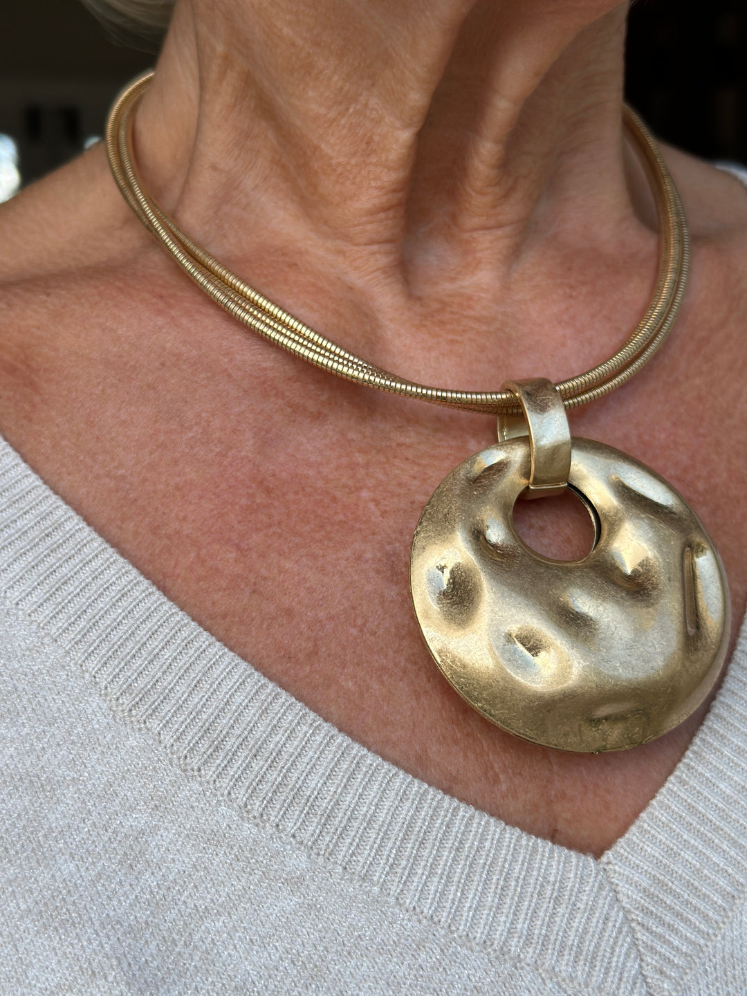 Disc Three Strand Pendant Necklace | Gold