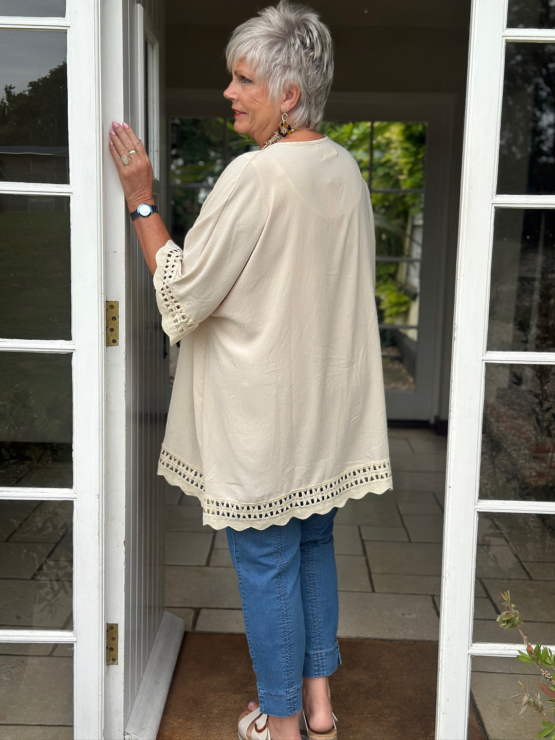 Lace Border Blouse | Beige