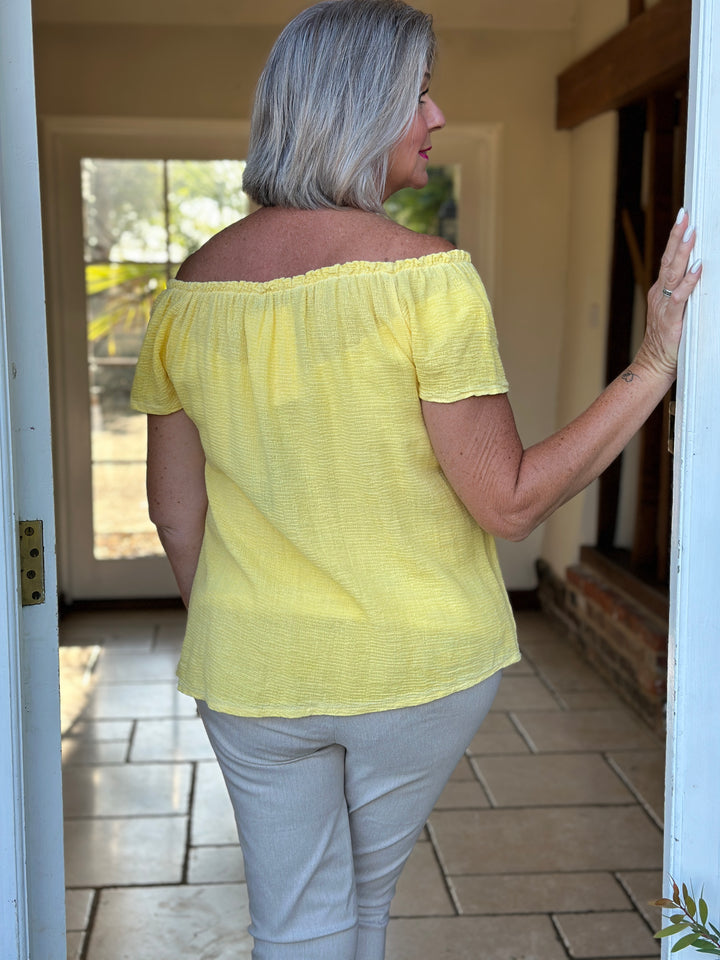 Cotton Linen Bardot Top | Lemon