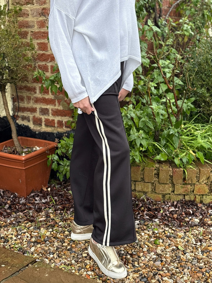 Side Stripe Wide Leg Trousers | Black - Mandy's Heaven 
