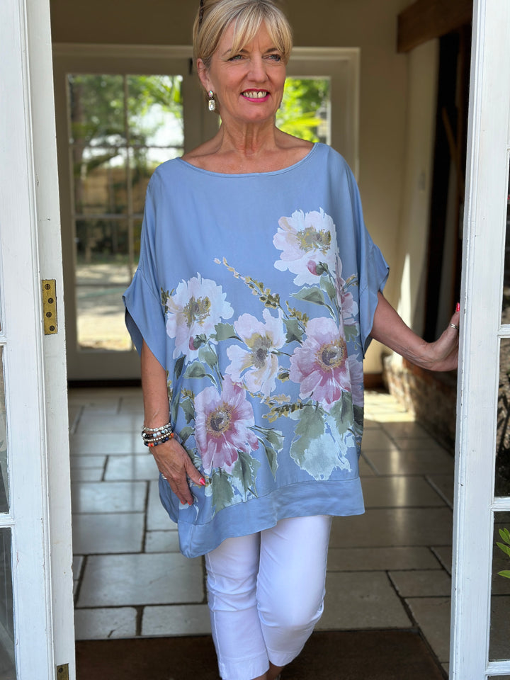 Floral Soft Ovesized Top | Denim