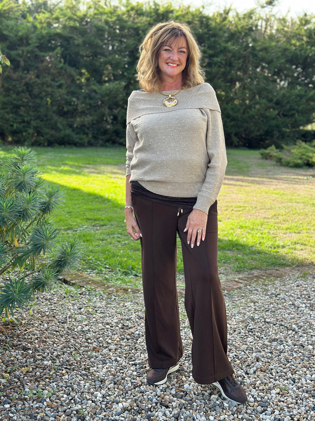 Sparkle Bardot Jumper - Malissa J | Oatmeal