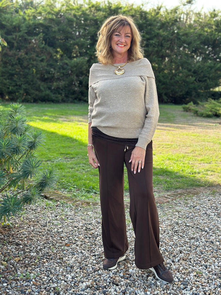 Sparkle Bardot Jumper - Malissa J | Oatmeal