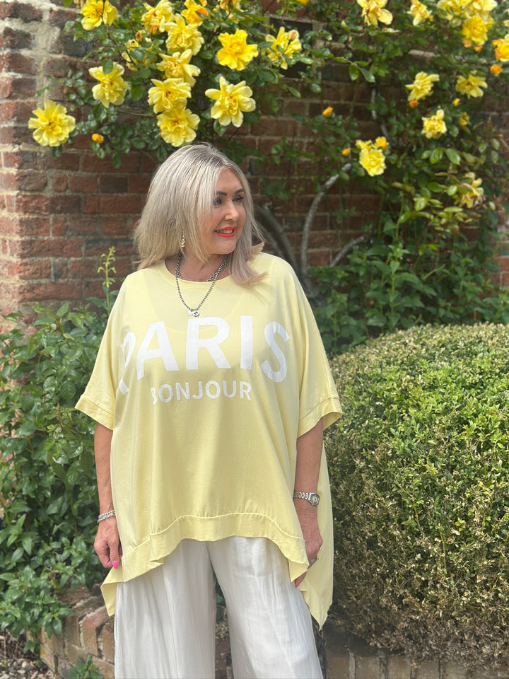 Paris Motif Oversized Top | Lemon