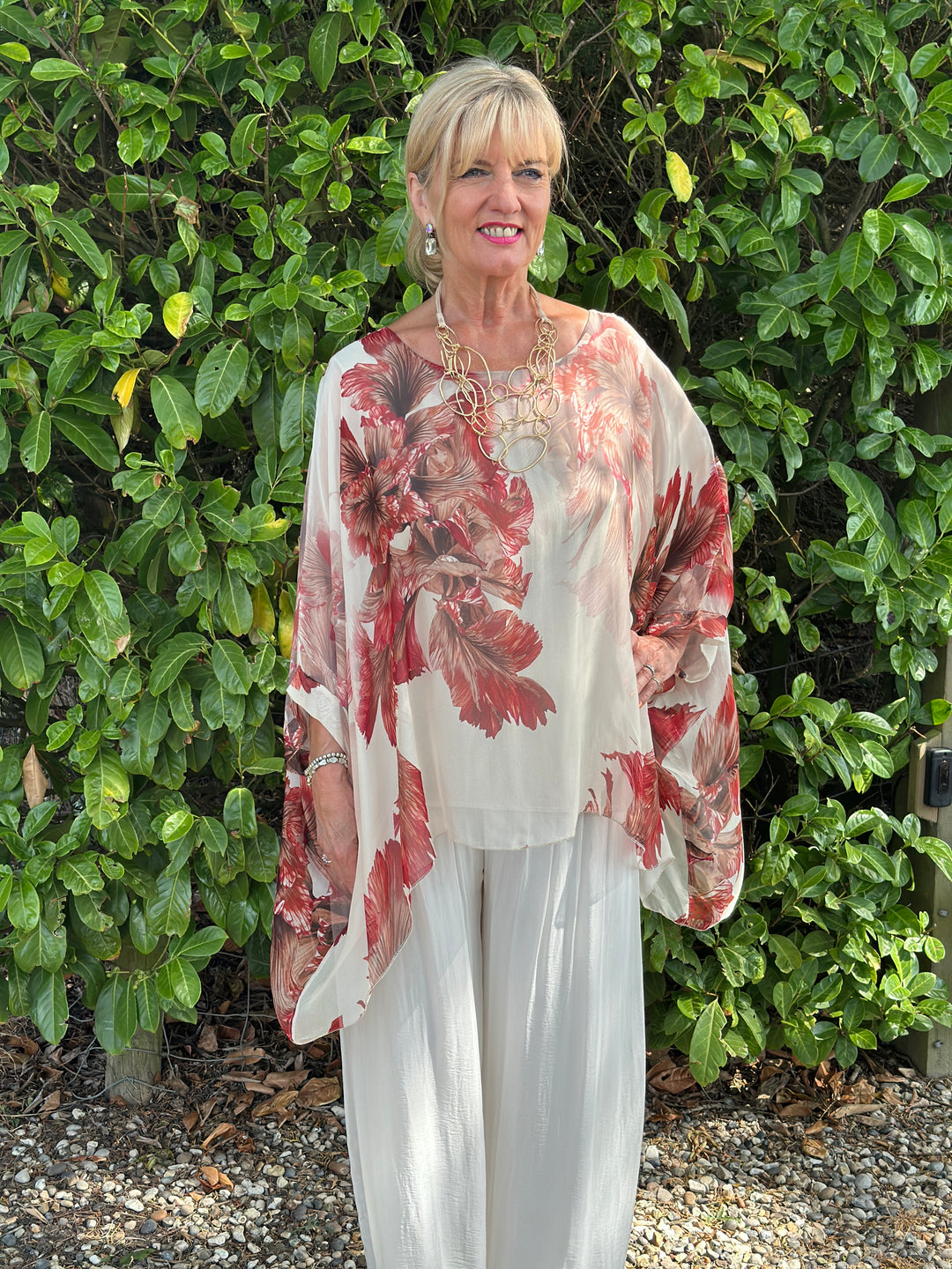 Mia Floral Silk Blouse | Beige