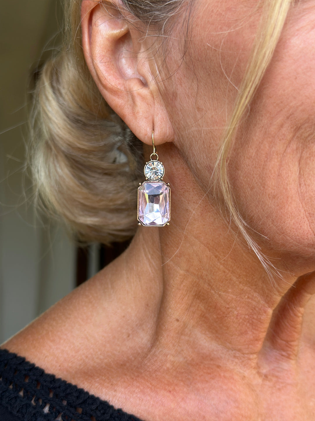 Hook Twin Gem Earrings | Pink & Clear