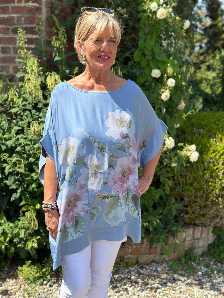 Floral Soft Ovesized Top | Denim