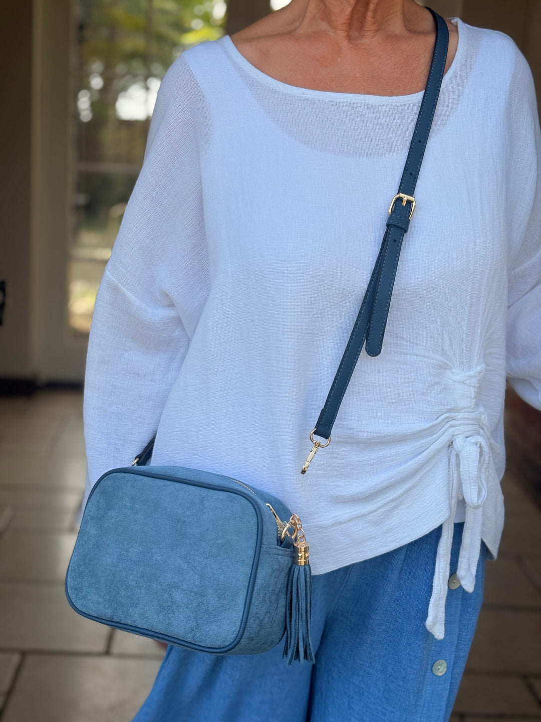 Suede Cross Body Bag | Navy
