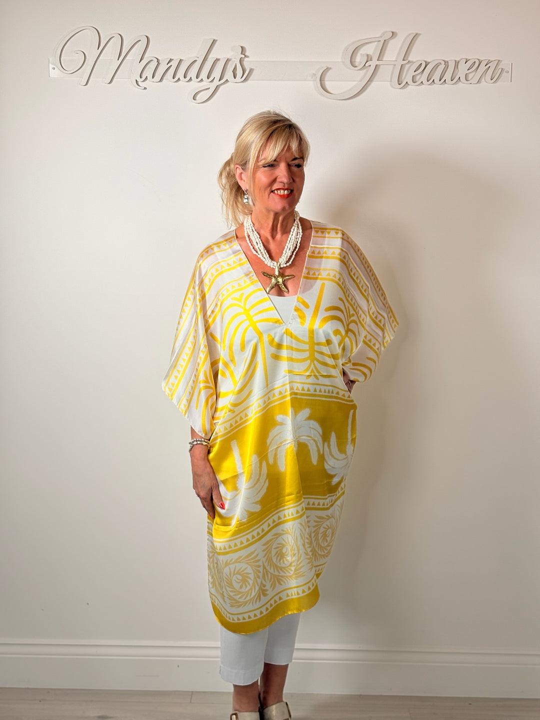 Silk-Blend Tropical Print Kaftan | Sunshine Yellow