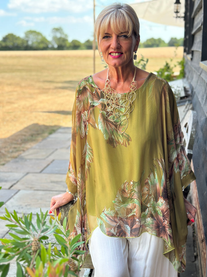 Mia Floral Silk Blouse | Lime