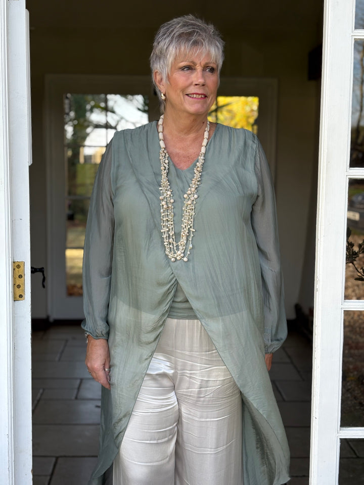 Silk Longline Cross Over Top | Slate