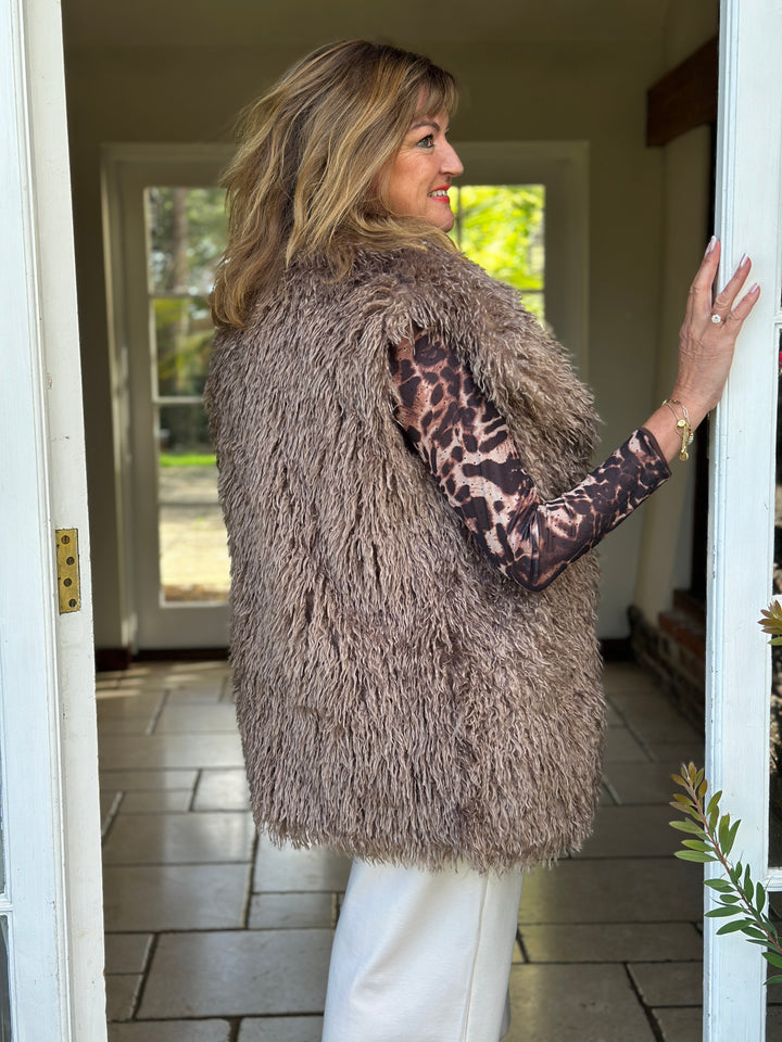 Shaggy Faux Fur Gilet - Malissa J | Taupe
