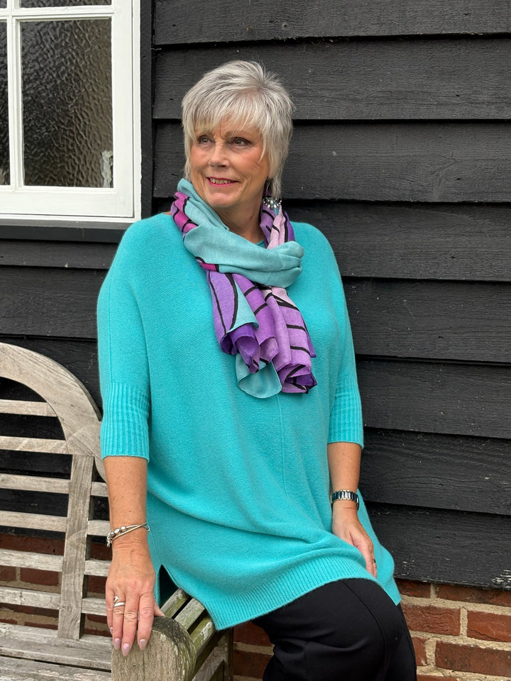 Large Flower Scarf | Cyan