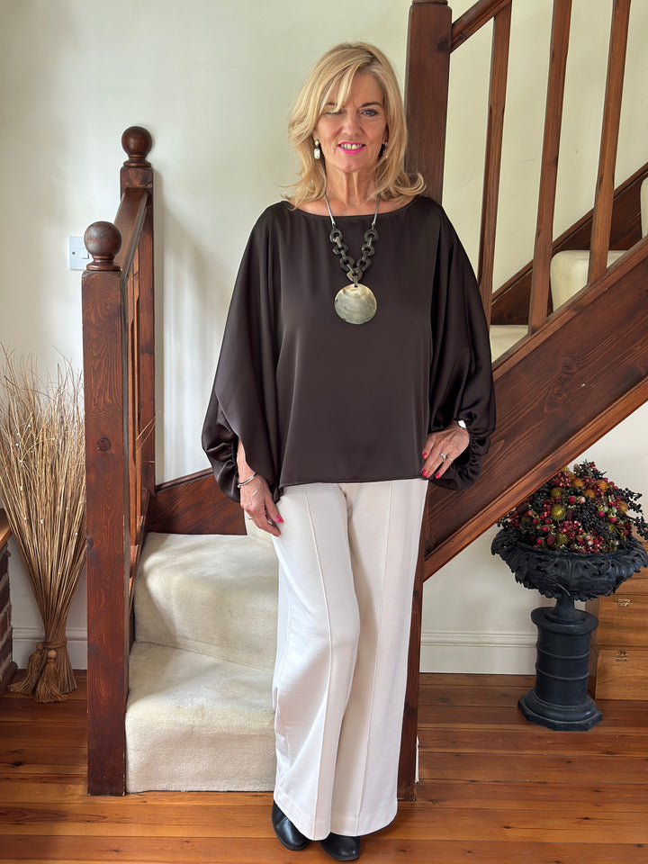 Satin Batwing Top | Chocolate
