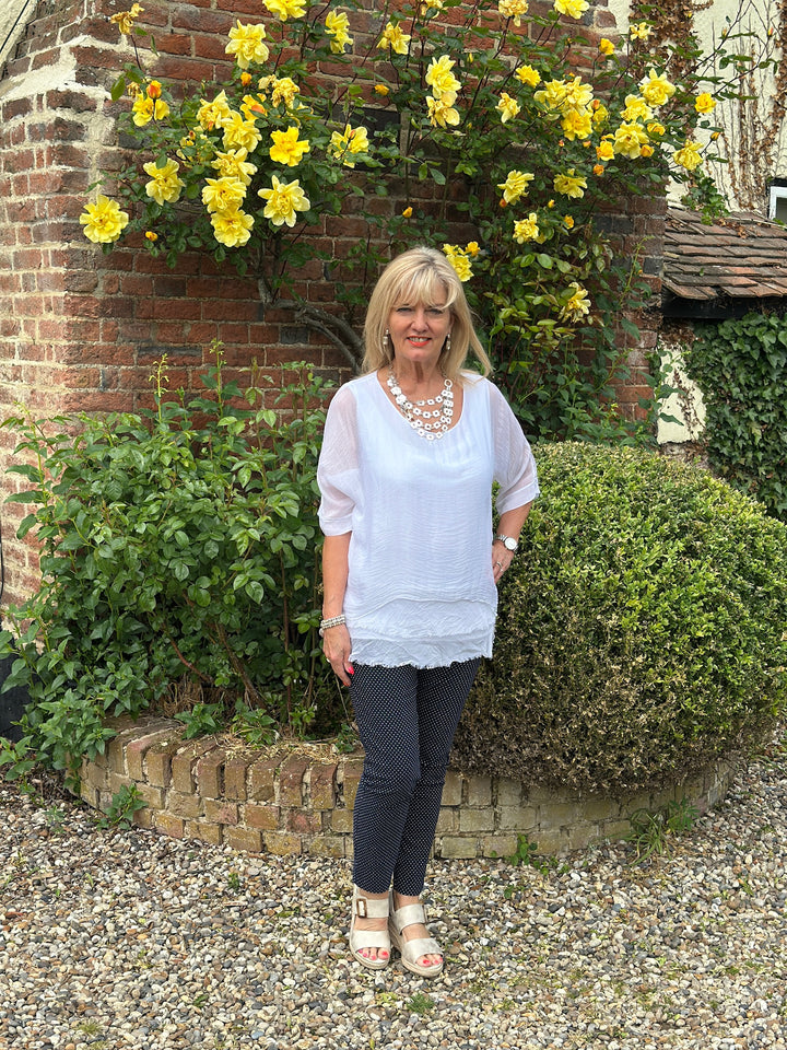 Silk Tiered Blouse Top | White