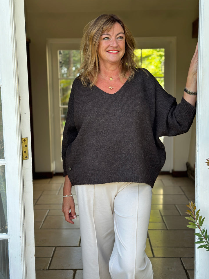 Relaxed V-Neck Knit - Malissa J | Chocolate