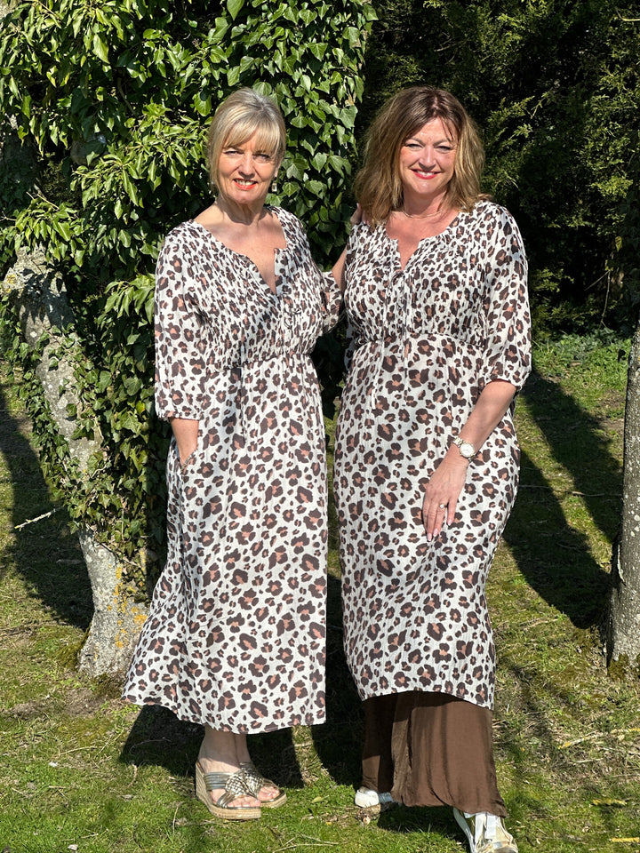 Leopard Smocked Midi Dress