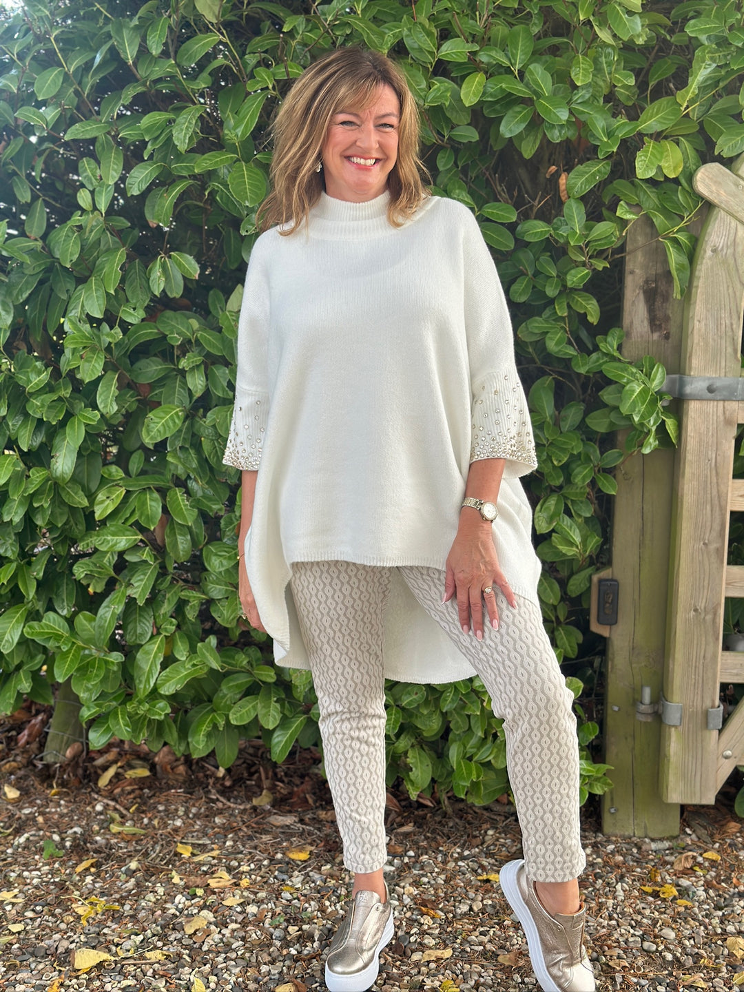 Diamante Sleeve Chunky Knit  | Ivory
