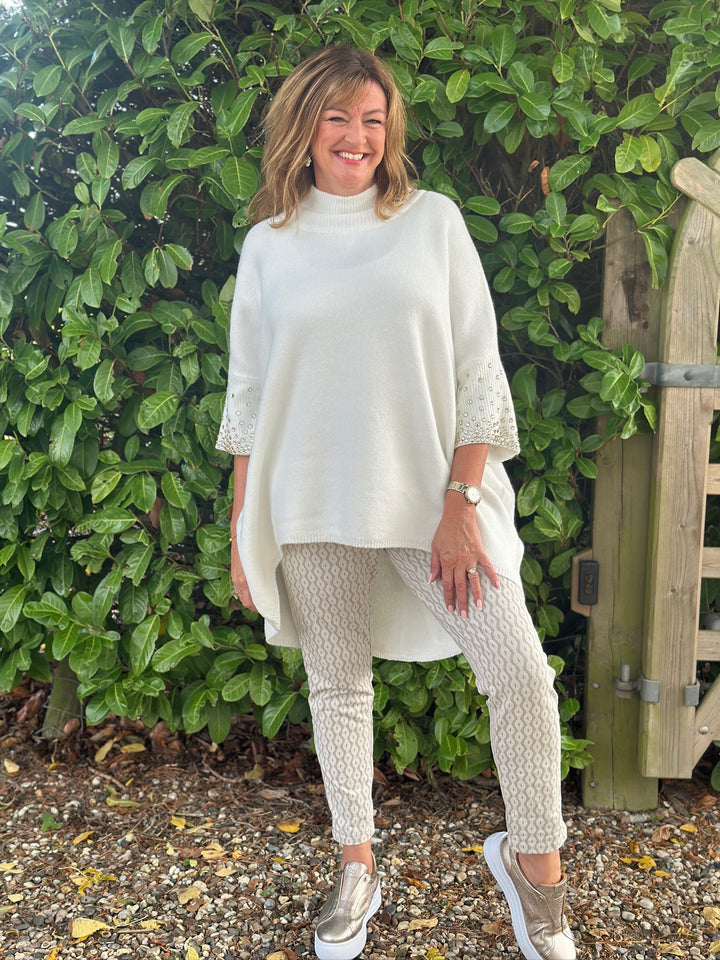 Diamante Sleeve Chunky Knit  | Ivory