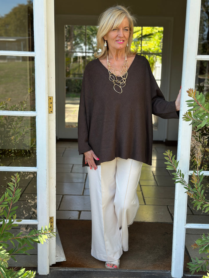 V-Neck Knitted Jumper | Truffle