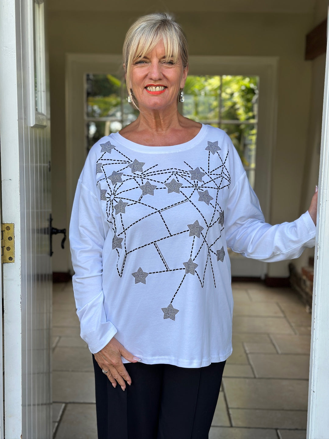 Cotton Shooting Sparkle Star Top - Malissa J | White