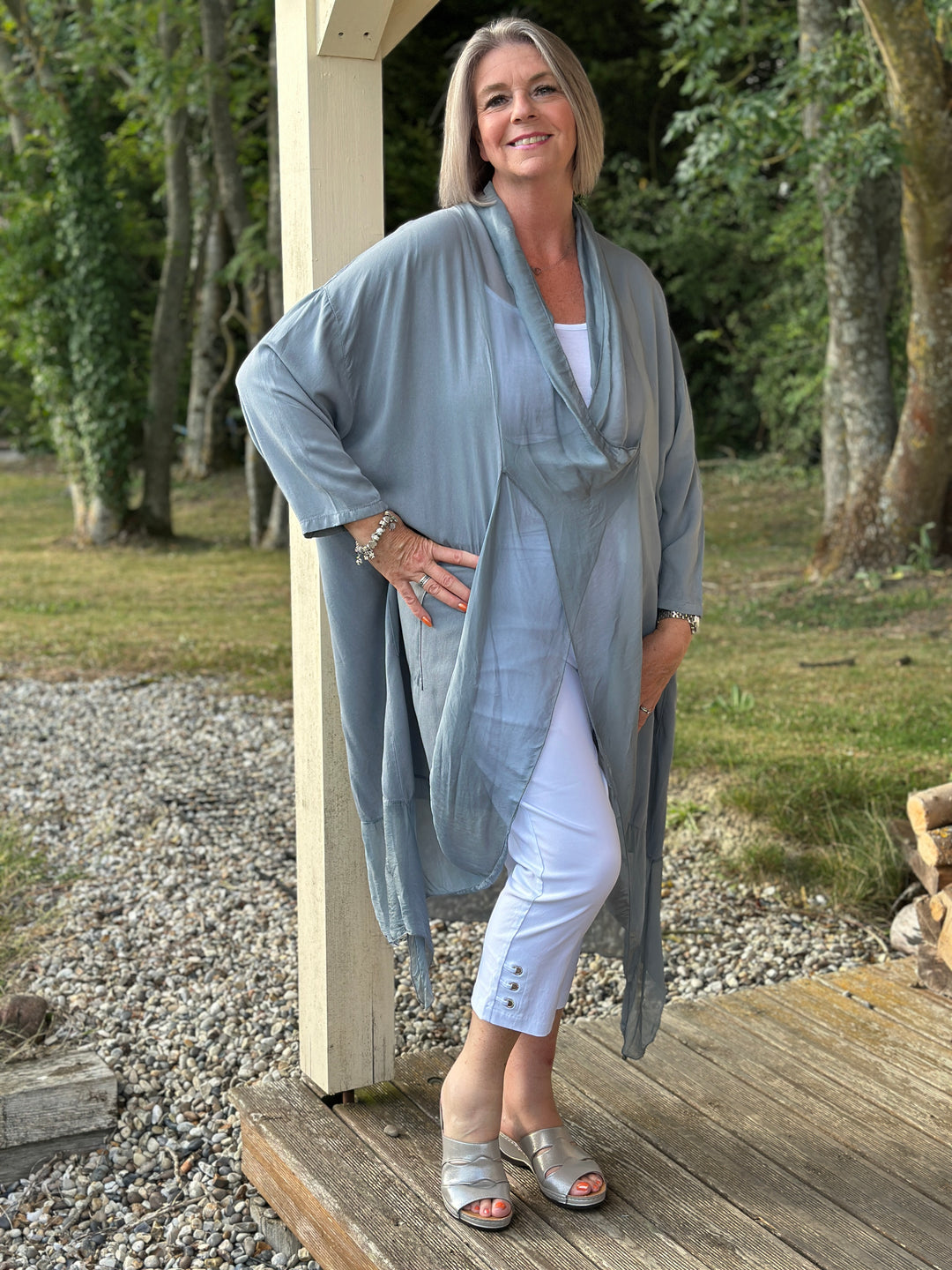 Silk Crossover Tunic | Grey