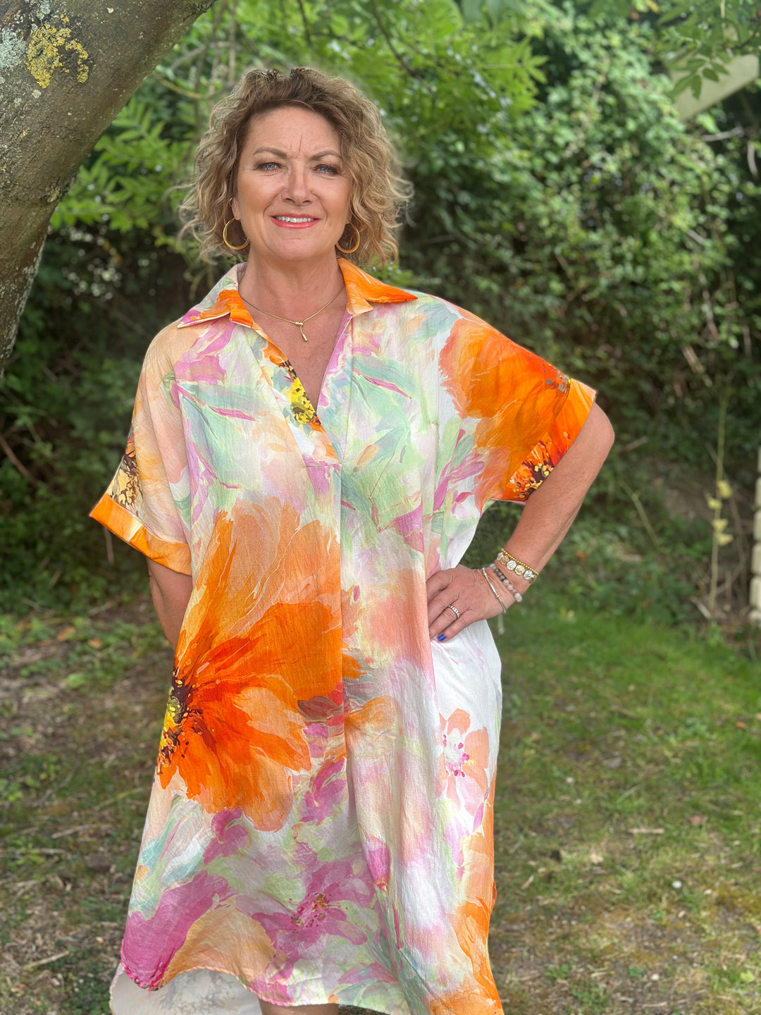 Watercolour Floral Sun Dress | Orange