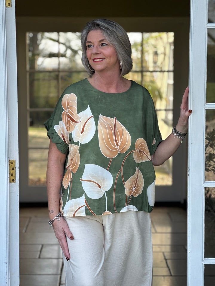 Leaf Print Soft T-Shirt | Sage Green