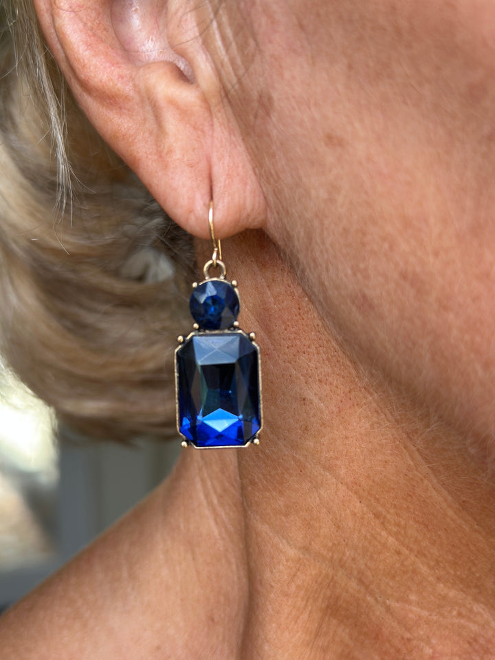 Hook Twin Gem Earrings | Navy