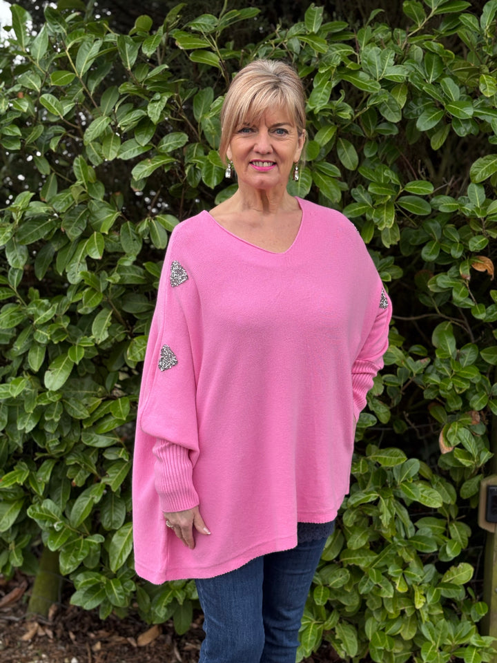 Embellished Heart Sleeve Soft Knit Top | Bubblegum Pink