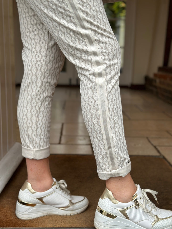 Geometric Print Slim Fit Premium Trouser | Beige