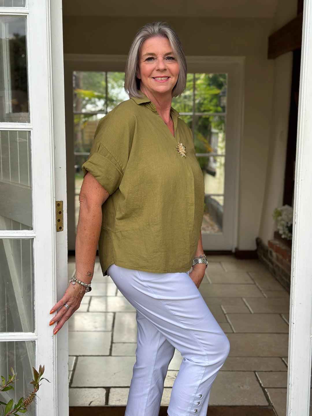 Isla Linen Blend Top | Olive