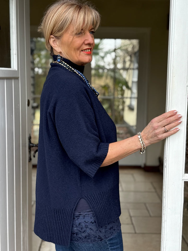 Ribbed High Neck Knit Top | Navy - Mandy's Heaven 