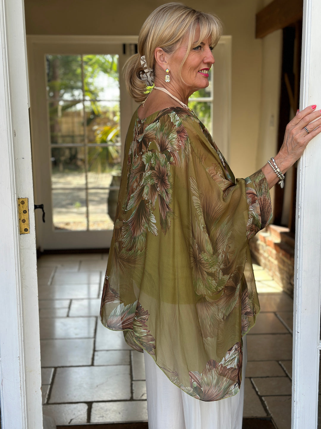 Mia Floral Silk Blouse | Lime