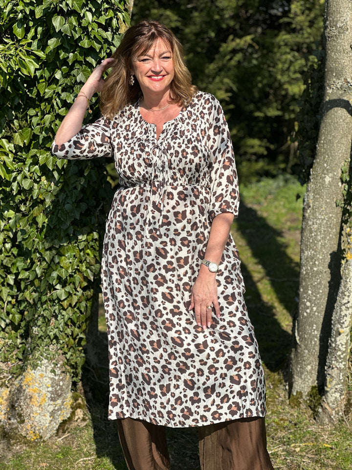 Leopard Smocked Midi Dress