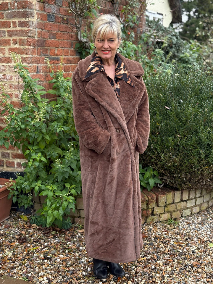Longline Plush Faux Fur Coat | Mocha