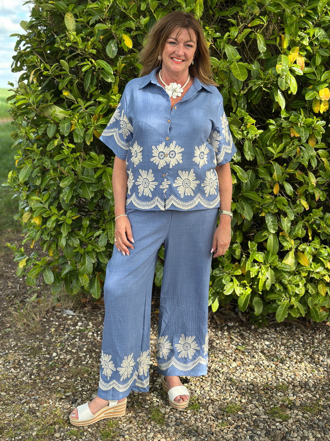 Daisy Lace Co-ord Set | Light Denim